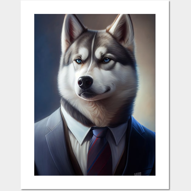 Adorable Husky Dog Wearing A Suit - Unique Wildlife Graphic For Fashion Lovers Wall Art by Whimsical Animals